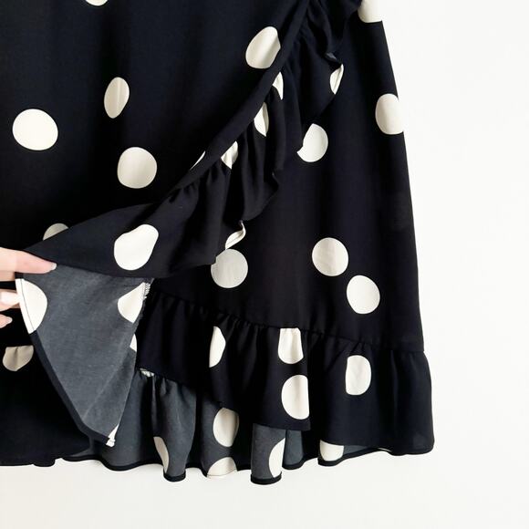 MODCLOTH It's A Wrap Ruffled A Line Skirt Polka Dot Black White 12 - Picture 5 of 12